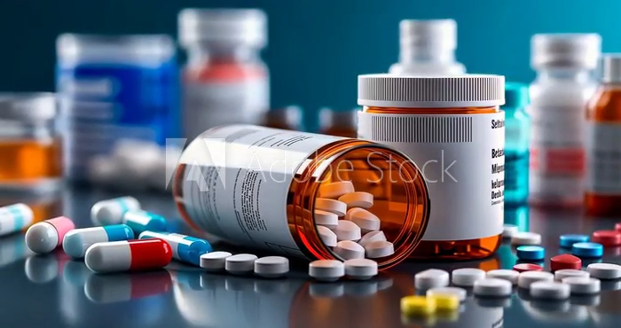 Pharmacy Shelves Filled with Medicine