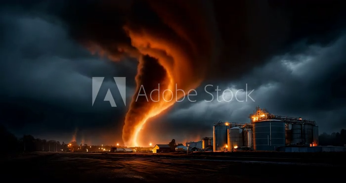 Tornado Ignites Industrial Fire
