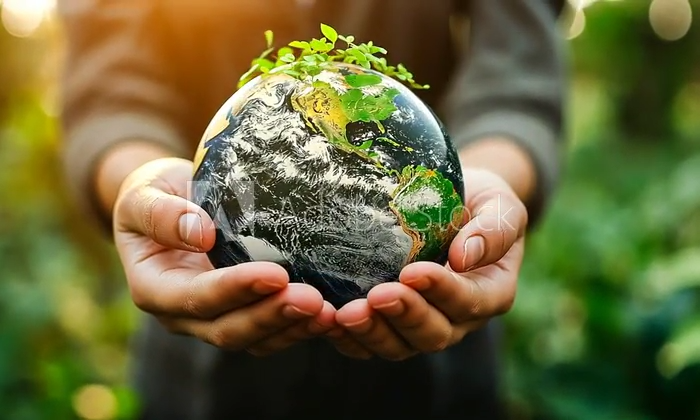 Hand Holding Green Earth and Tree