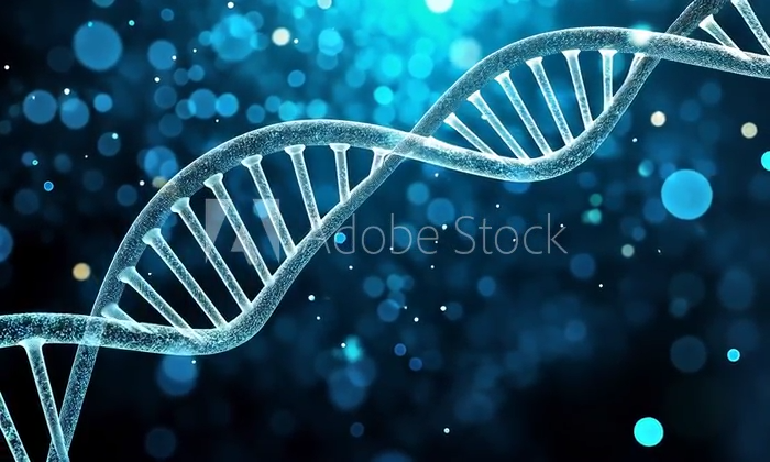 Blue DNA Helix on Dark Background