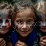 Kids with French Flag Face Paint