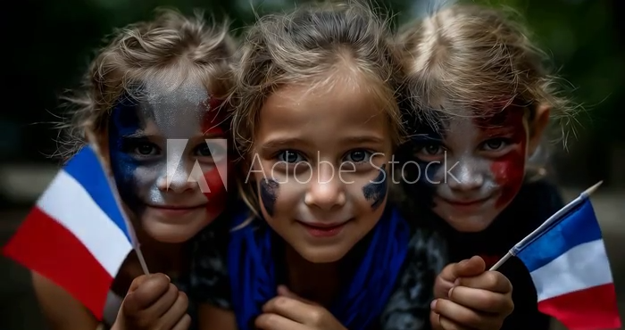 Kids with French Flag Face Paint